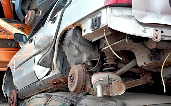Crushed silver car without title for trusted no title car buyers service in Red Oak, TX